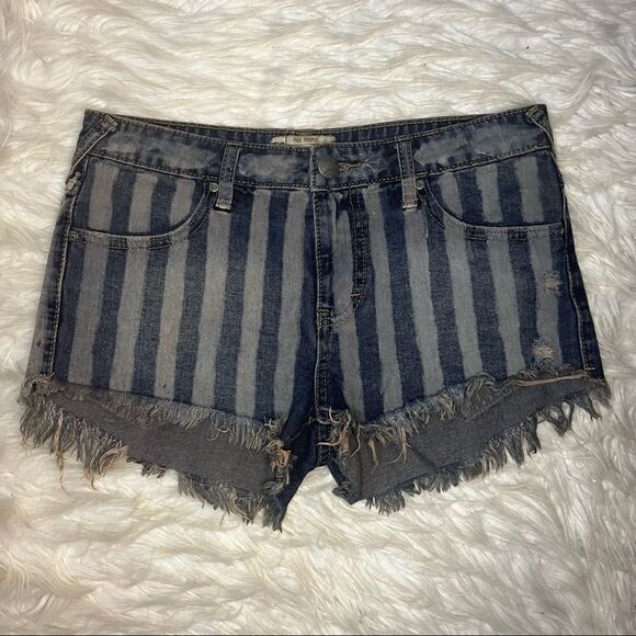 Free People Striped Denim Shorts - Picture 2 of 4
